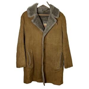 VTG 70s Mighty Mac Gloucester Tan Suede & Fur Shearling Fur Overcoat Mens Sz 40